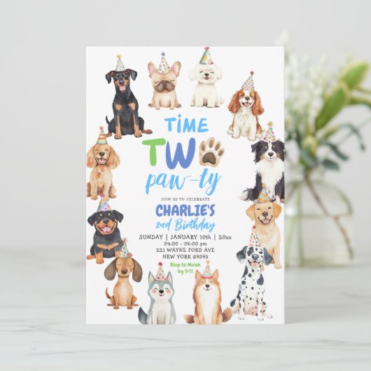 Invitation Time Two Pawty Dog Lovers Kids Second Birthday (Debout devant)