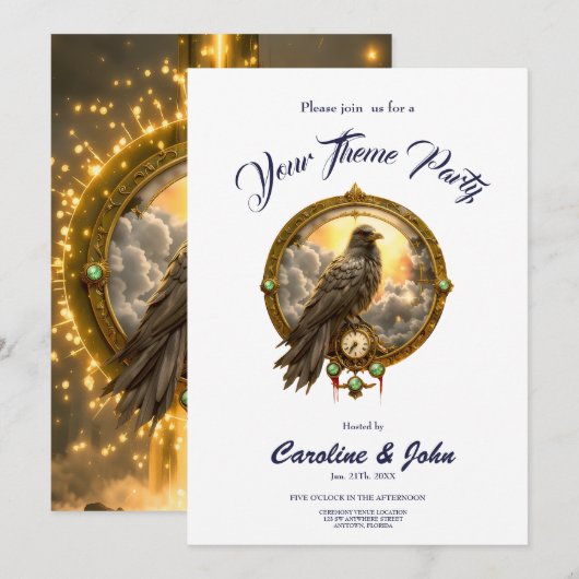 Invitation Timekeeper Raven – Gothic Clockwork  (Devant / Derrière)