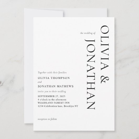 Invitation Timeles Elegant Classic Mariage noir et blanc (Devant)