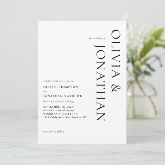 Invitation Timeles Elegant Classic Mariage noir et blanc (Debout devant)