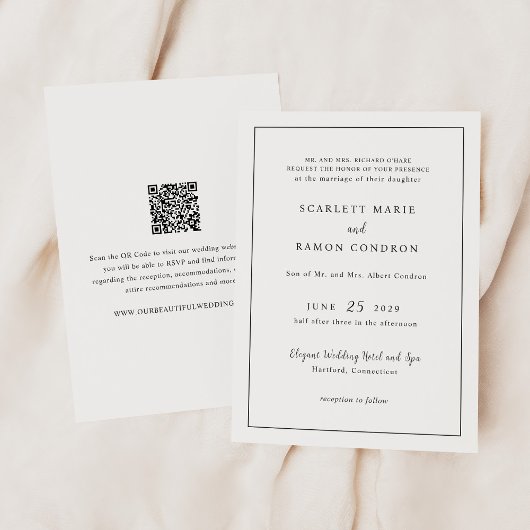 Invitation Timeless Black and White QR Code Elegant Wedding