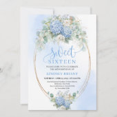 Invitation Timeless Blue Floral Gold Sweet 16 Birthday Invite (Devant)