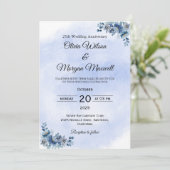 Invitation Timeless Blue Floral Wedding Anniversary  (Debout devant)