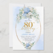Invitation Timeless Blue Hydrangea Gold 80th Birthday Invite (Devant)