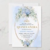 Invitation Timeless Blue Hydrangea Quinceañera Gold Invitatio (Devant)