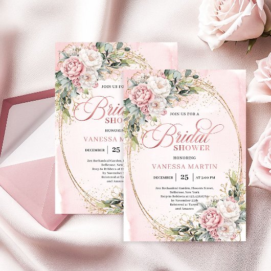 Invitation Timeless Blush Pink Floral Eucalyptus Shower