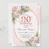 Invitation Timeless Blush Pink Gold Greenery 90th Birthday (Devant)