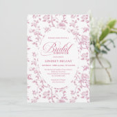 Invitation Timeless Blush Pink Toile Roses Pattern Bridal Sho (Debout devant)