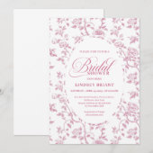 Invitation Timeless Blush Pink Toile Roses Pattern Bridal Sho (Devant / Derrière)