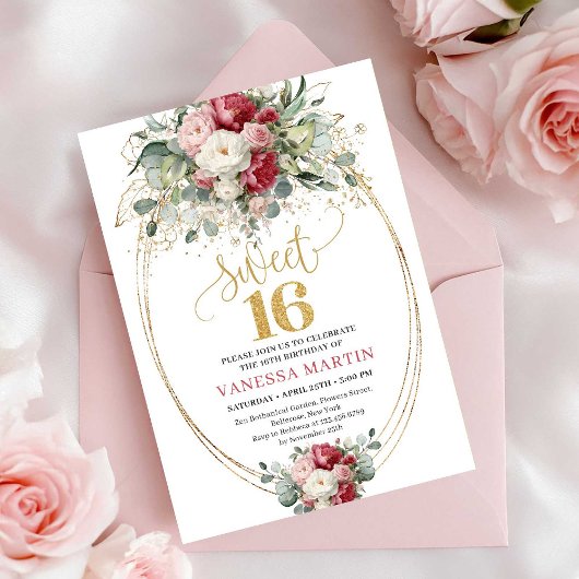 Invitation Timeless Blush White Greenery Sweet 16 Birthday 