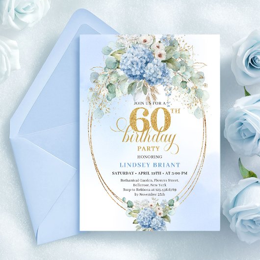 Invitation Timeless Bohemian Light Blue Floral 60th Birthday