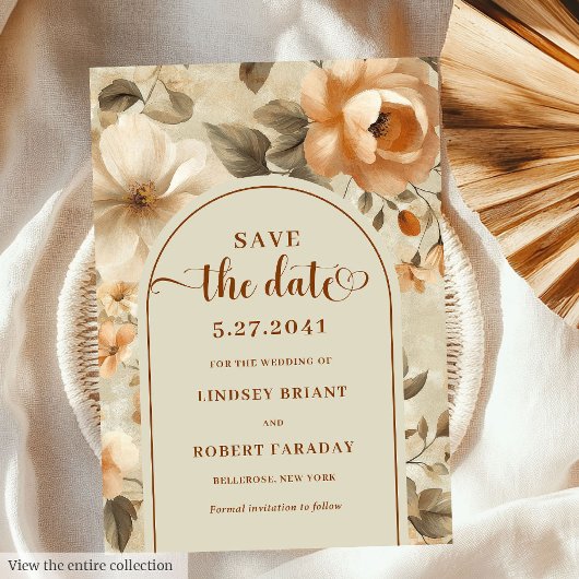 Invitation Timeless Boho Copper Beige Floral Save The Date