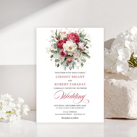 Invitation Timeless Boho Crimson Red Blush Gold Wedding Invit