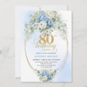 Invitation Timeless Boho Dusty Blue Flowers 80th Birthday  (Devant)