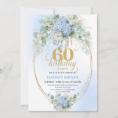 Invitation Timeless Boho Dusty Blue Flowers Gold 60 Birthday (Devant)