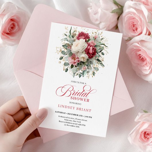 Invitation Timeless Boho Rouge Rubis Fête de Mariage