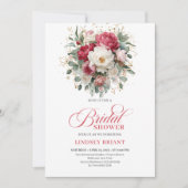 Invitation Timeless Boho Ruby Red Blush Gold Bridal Shower (Devant)