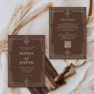 Invitation Timeless Brown Code QR Tout en Un Mariage