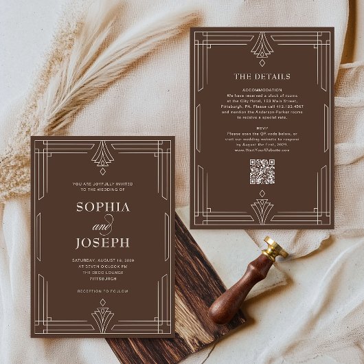 Invitation Timeless Brown | Code QR Tout en Un Mariage