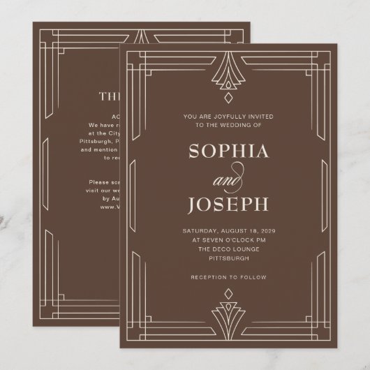 Invitation Timeless Brown | Code QR Tout en Un Mariage (Devant / Derrière)