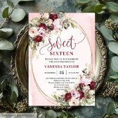 Invitation Timeless Burgundy Blush Floral Sweet 16 Invite