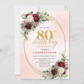 Invitation Timeless Burgundy Boho Floral 80th Birthday Invite (Devant)