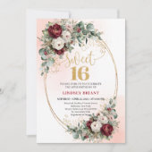 Invitation Timeless Burgundy Floral Eucalyptus Gold Sweet 16 (Devant)