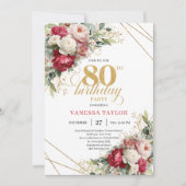 Invitation Timeless Burgundy Red Gold 80th Birthday Invite (Devant)