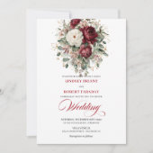 Invitation Timeless Burgundy White Floral Gold Wedding Invite (Devant)