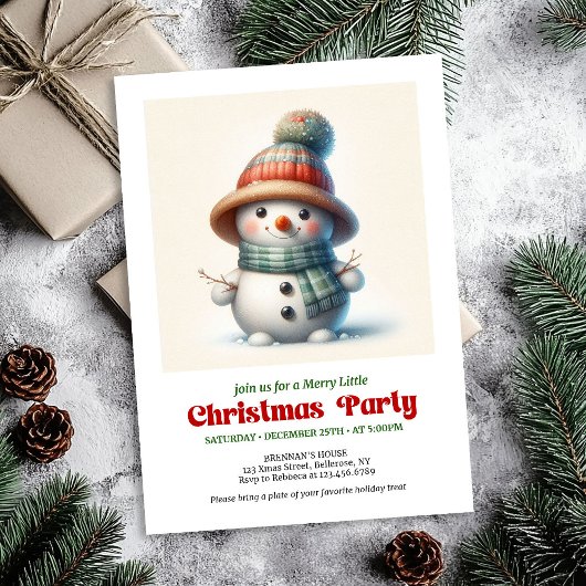 Invitation Timeless cartoon snowman invite festive printable