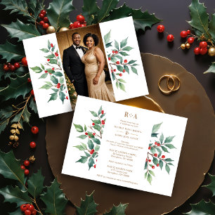 Invitation Timeless Christmas Holly Branches Mariage photo
