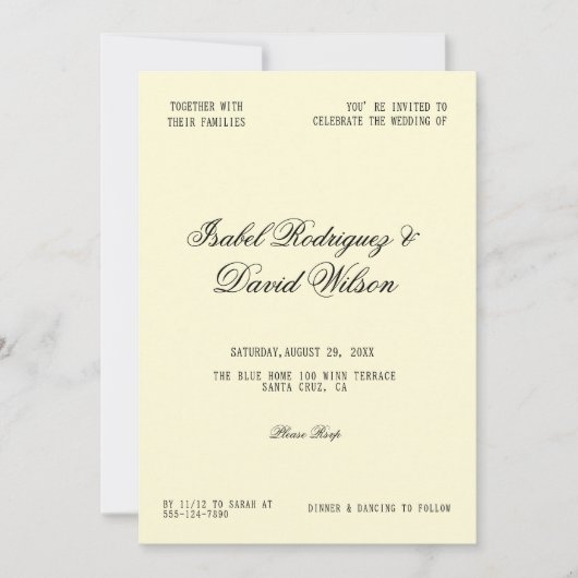 Invitation Timeless Cream Script Wedding (Devant)