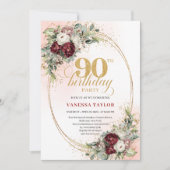 Invitation Timeless Deep Red Peonies Greenery 90th Birthday (Devant)