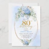 Invitation Timeless Dusty Blue Gold 80th Birthday Invite (Devant)