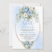 Invitation Timeless Dusty Blue Peony Gold Sweet 16 Birthday  (Devant)