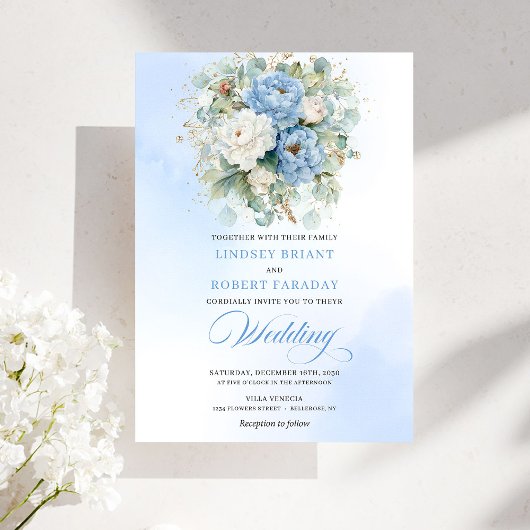Invitation Timeless Dusty Blue White Floral Download Invites