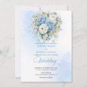 Invitation Timeless Dusty Blue White Peony Floral Wedding (Devant)