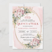 Invitation Timeless Dusty Pink Floral Greenery Quinceañera (Devant)