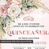 Invitation Timeless Dusty Pink Floral Greenery Quinceañera