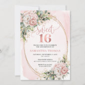 Invitation Timeless Dusty Pink Floral Greenery Sweet Sixteen  (Devant)