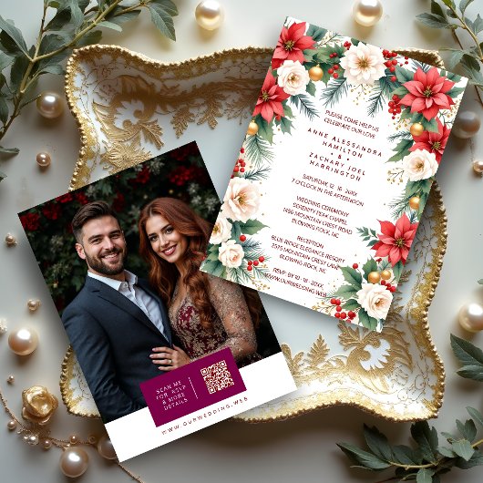 Invitation Timeless Elegant Christmas Wedding Wreath Photo