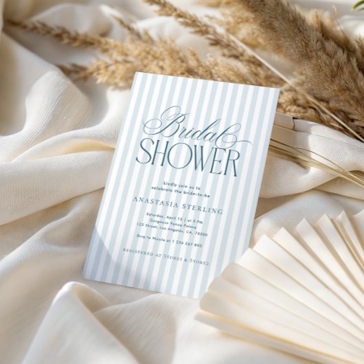 Invitation Timeless Luxe Script Blue Stripes Bridal Shower