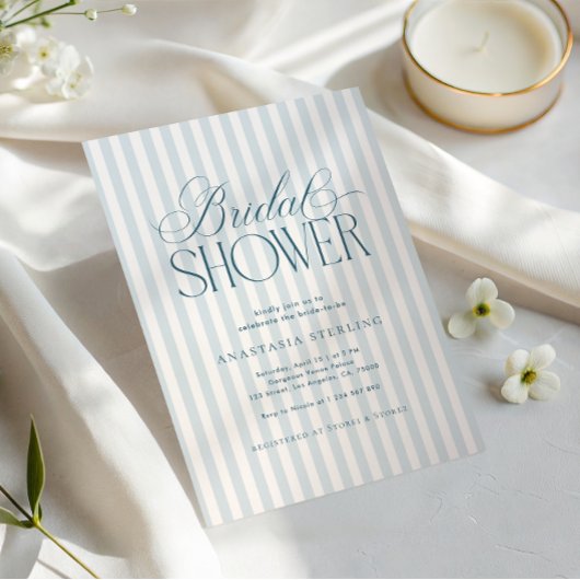 Invitation Timeless Luxe Script Blue Stripes Bridal Shower