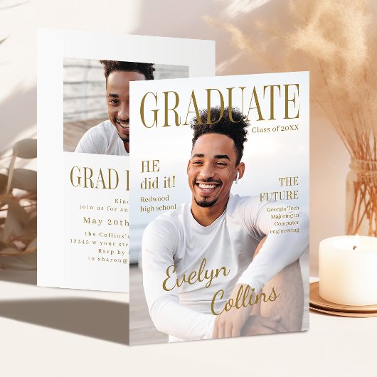 Invitation Timeless Magazine Cover Photo Graduation Invitatio