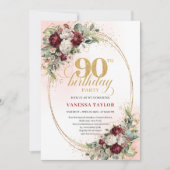 Invitation Timeless Maroon Peonies Eucalyptus 90th Birthday (Devant)