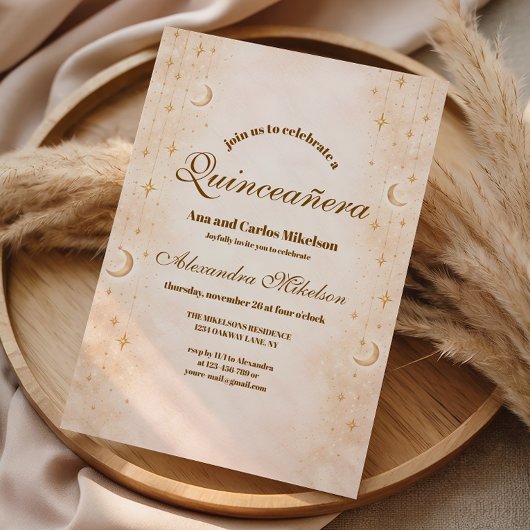 Invitation Timeless Moon And Stars Quinceañera