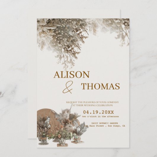 Invitation Timeless Neutral Botanical Wedding Invite (Devant / Derrière)