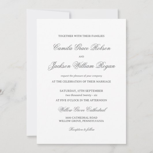 Invitation Timeless Old Money Black and White Wedding Invitat (Devant)