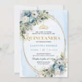 Invitation Timeless Pastel Blue Gold Eucalyptus Quinceañera (Devant)