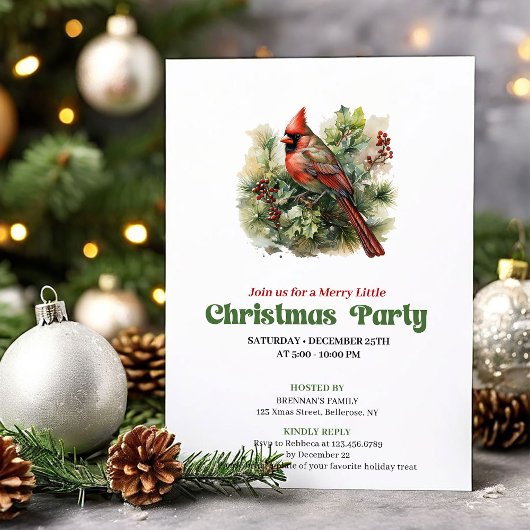 Invitation Timeless retro Christmas red cardinal party invite